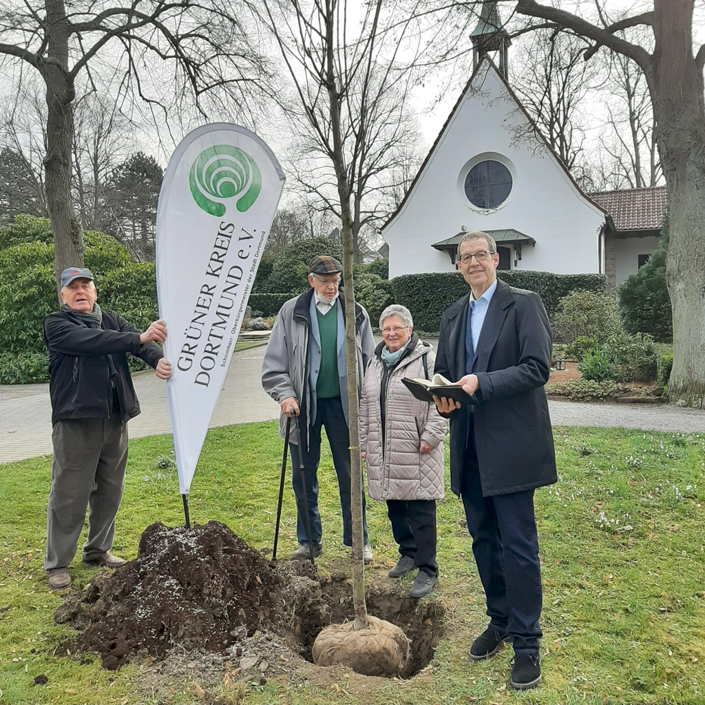 Baumpflanzung mit vier Personen